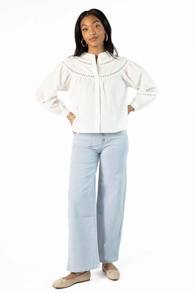 Sutton Striped Wide Leg Patch Pocket Jeans SALE - Terpint