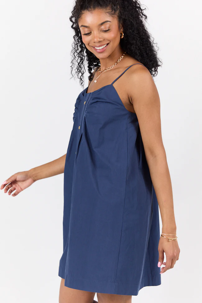 No Looking Back Navy Button Front Dress DOORBUSTER - Terpint
