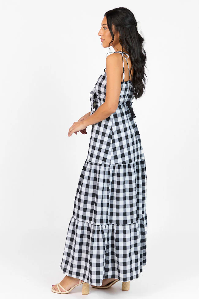Checked Out Black and White Gingham Tie Front Maxi Dress FINAL SALE - Terpint