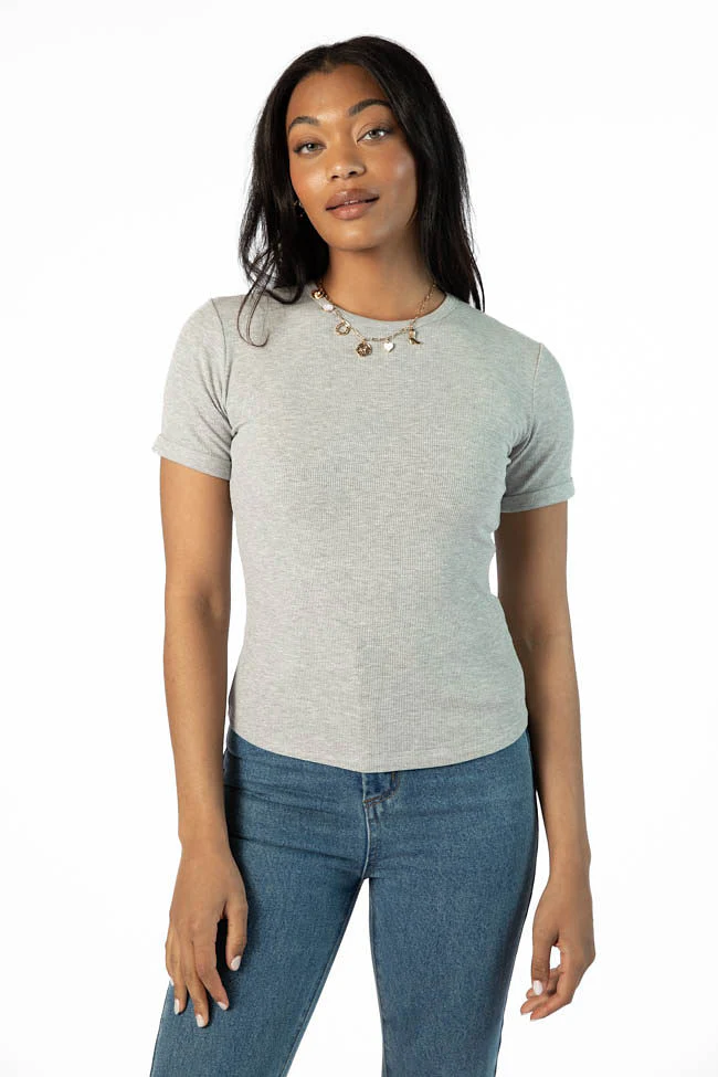 Everyday Essential Grey Ribbed Crew Neck Tee DOORBUSTER - Terpint