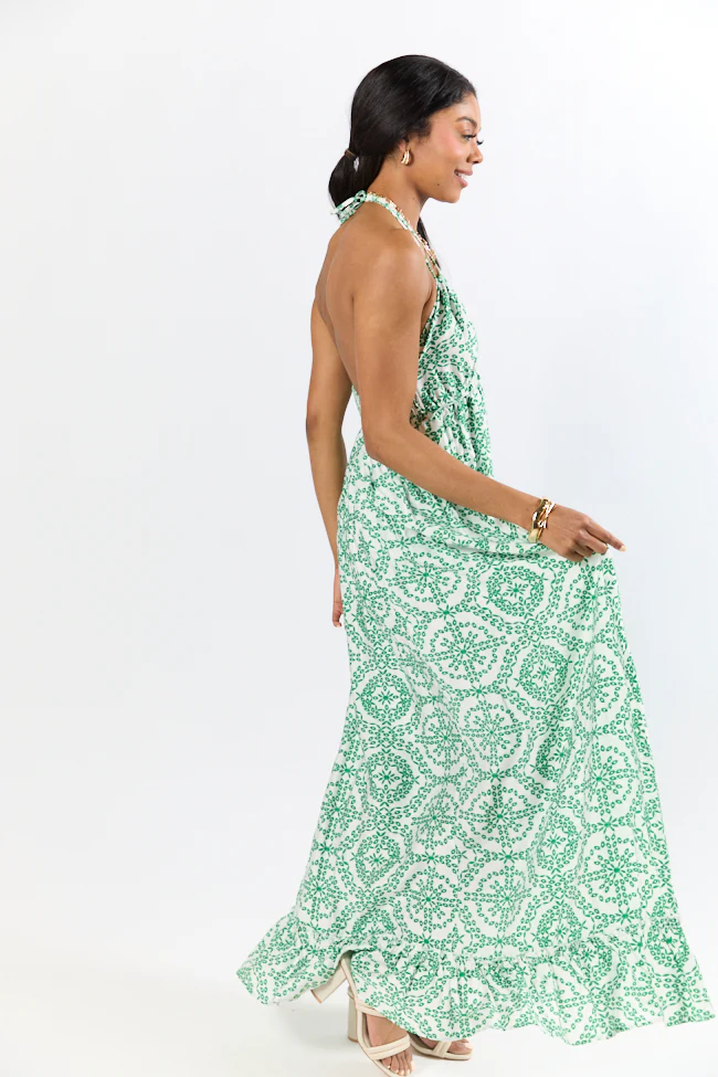 Charleston Charm Green and Ivory Printed Maxi Dress FINAL SALE - Terpint