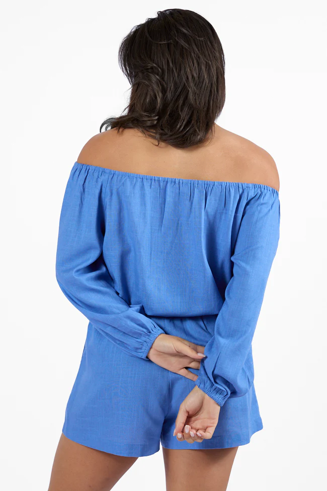 Deep Dive Blue Off The Shoulder Shorts Set FINAL SALE - Terpint