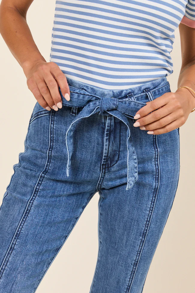 Jocelyn Dark Wash Tie Waist Flare Leg Jeans - Terpint