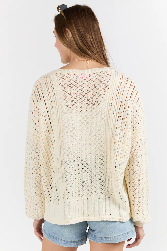 Morning Markets Cream Open Knit V-Neck Sweater FINAL SALE - Terpint