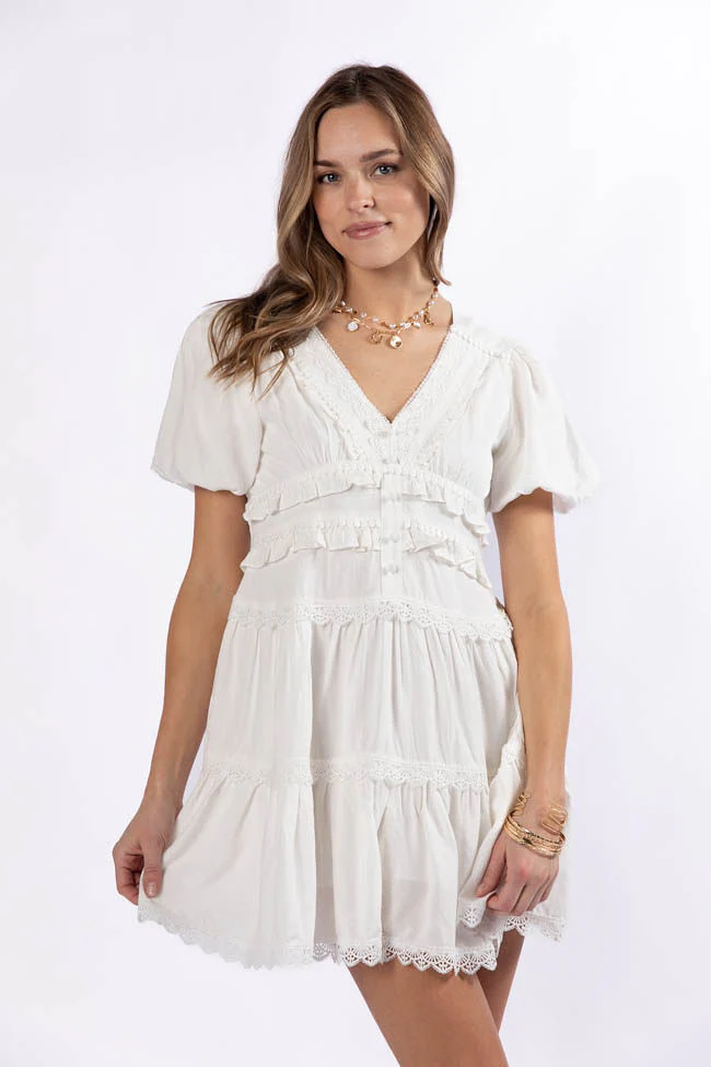 Enjoying Life White Ruffle Trim Mini Dress FINAL SALE - Terpint