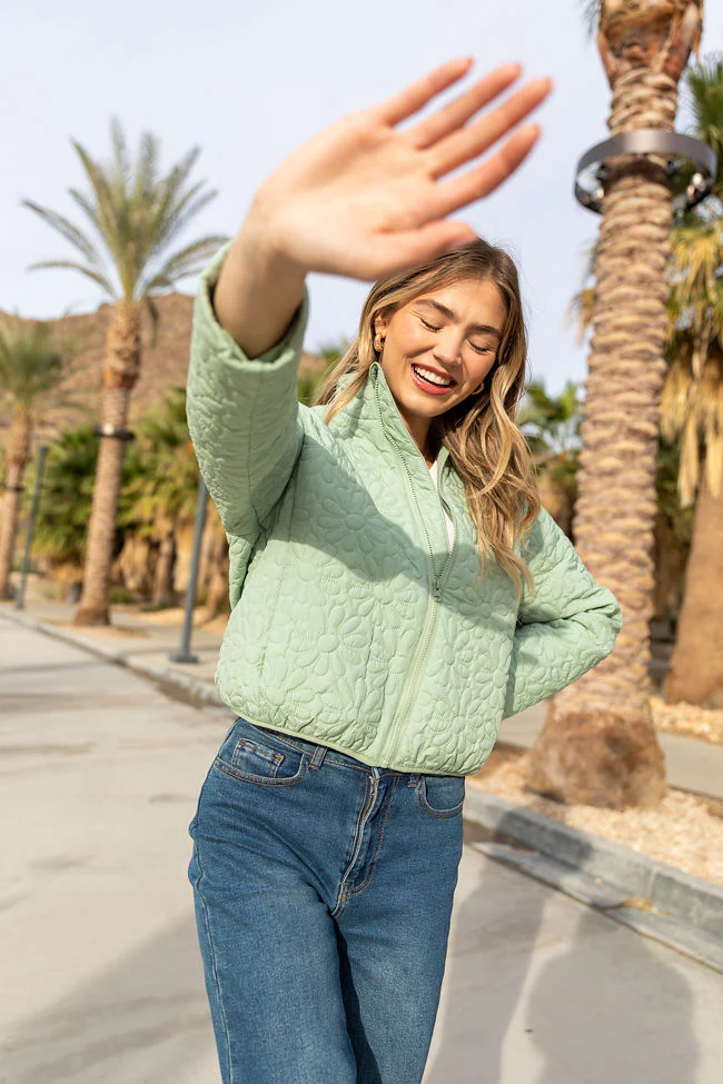 Full Bloom Sage Flower Quilted Zip Up Jacket FINAL SALE - Terpint