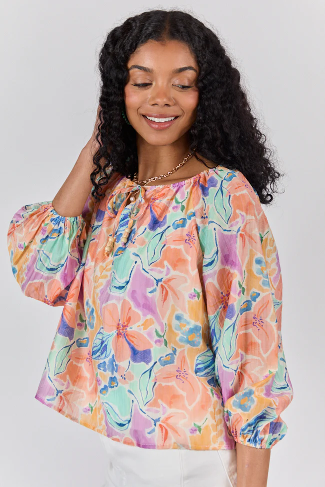 Come Along Purple Floral Woven Pop Over Blouse FINAL SALE - Terpint