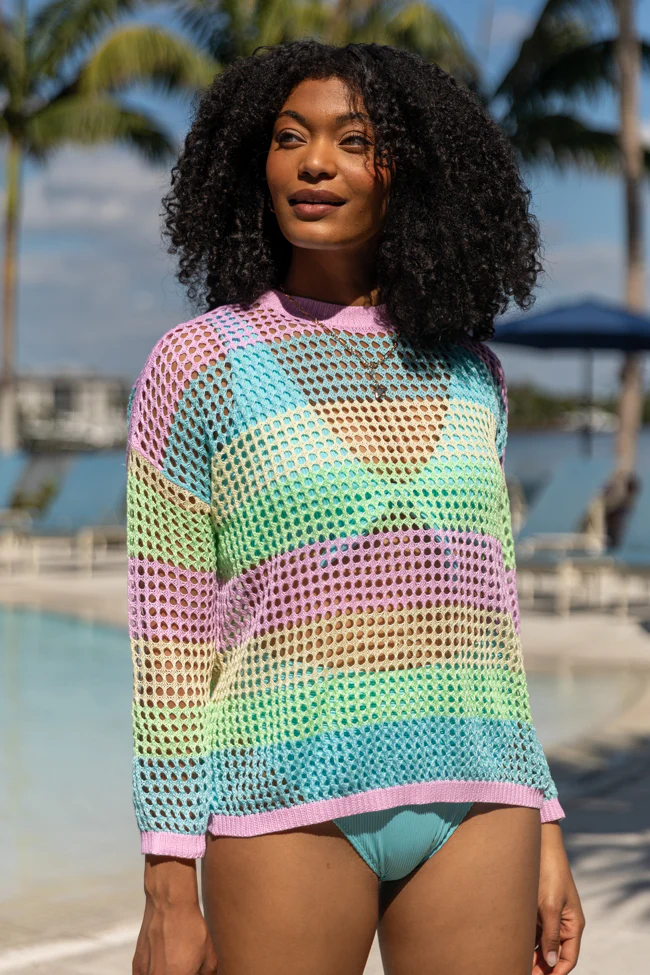 More To Come Open Knit Stripe Crew Neck Sweater FINAL SALE - Terpint