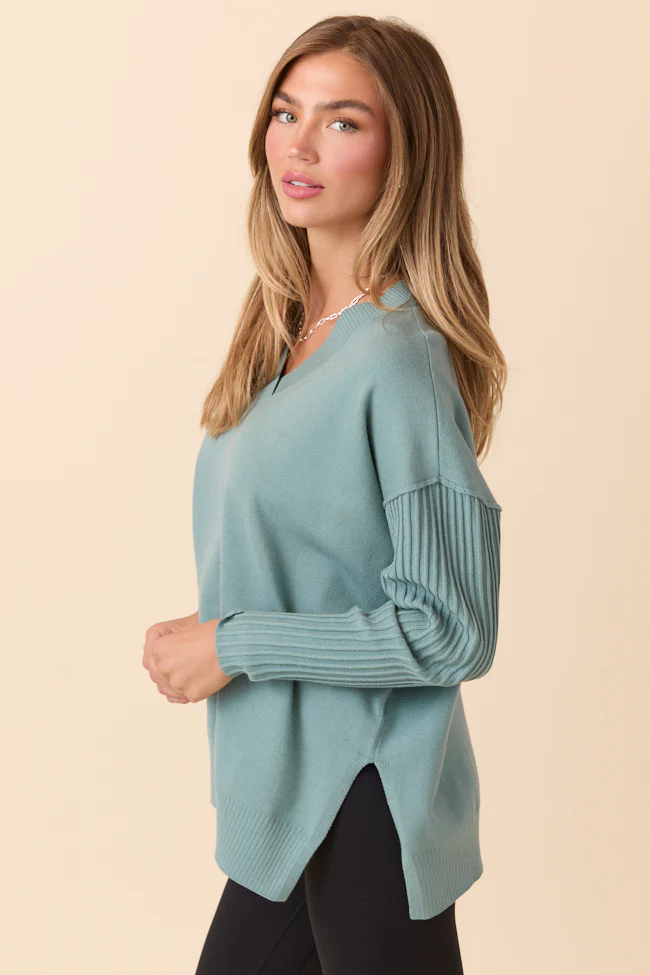 Mariah Sage Green Relaxed Long Sleeve Pullover Tunic DOORBUSTER - Terpint