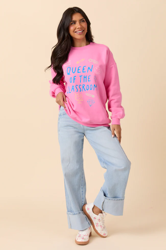 Queen Of The Classroom Pink Graphic Sweatshirt - Terpint