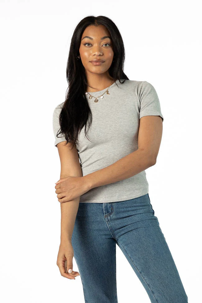 Everyday Essential Grey Ribbed Crew Neck Tee DOORBUSTER - Terpint