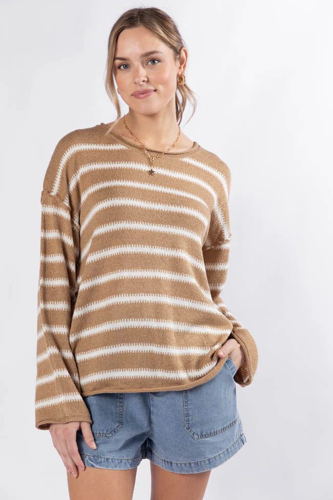 Road Trip Tan and Ivory Striped Sweater FINAL SALE - Terpint