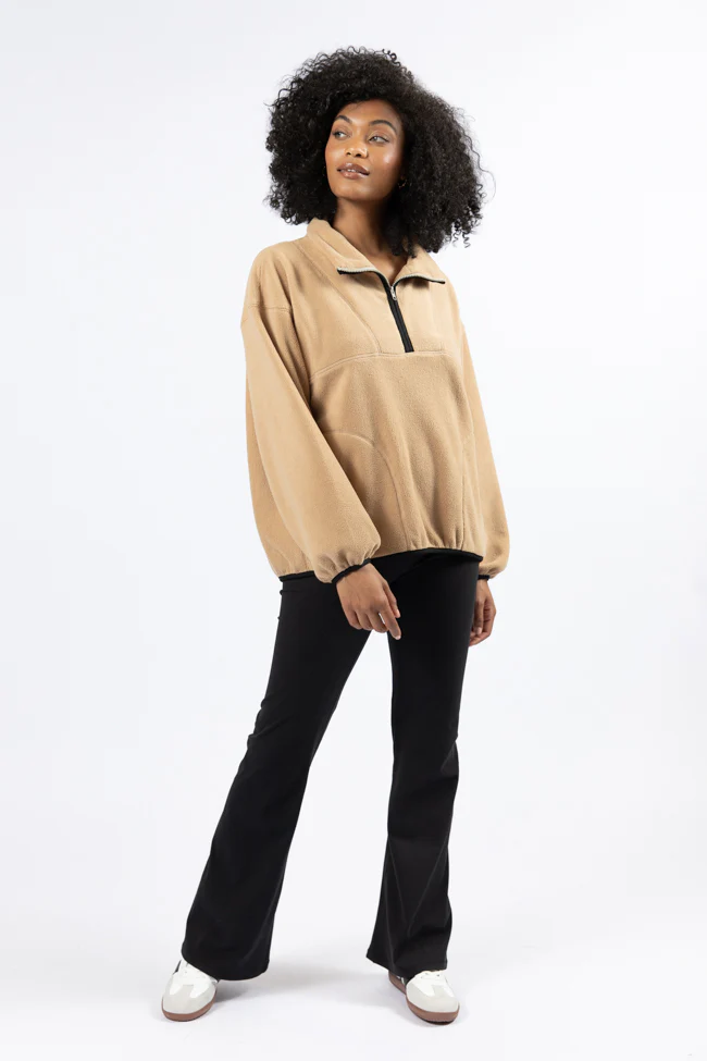Outside The Box Beige Contrast Trim Fleece Pullover FINAL SALE - Terpint