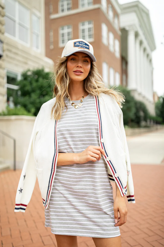 Abby Varsity Striped Grey Knit Dress - Terpint