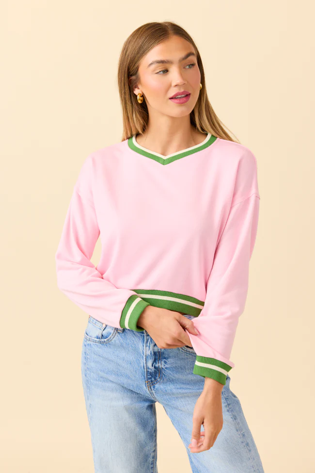 Beatrice Pink and Green Cropped Sporty Sweatshirt - Terpint