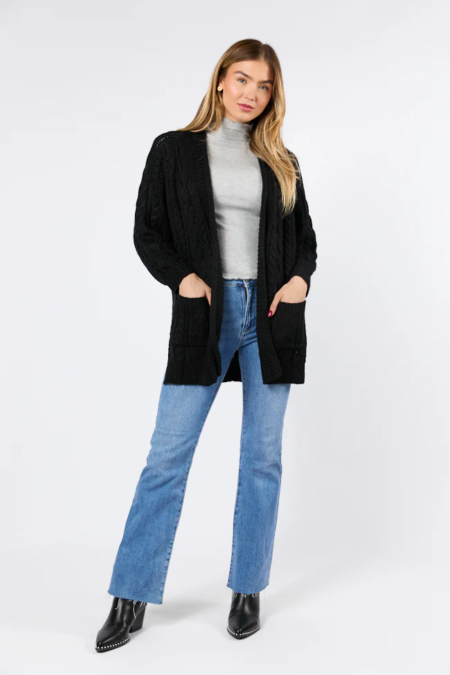 Sweet Nothings Black Chunky Cable Knit Cardigan FINAL SALE - Terpint