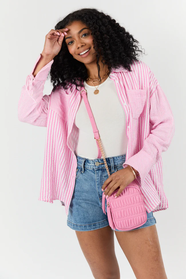 Daybreak Dreams Pink Gauze Multi Stripe Button Down Top FINAL SALE - Terpint