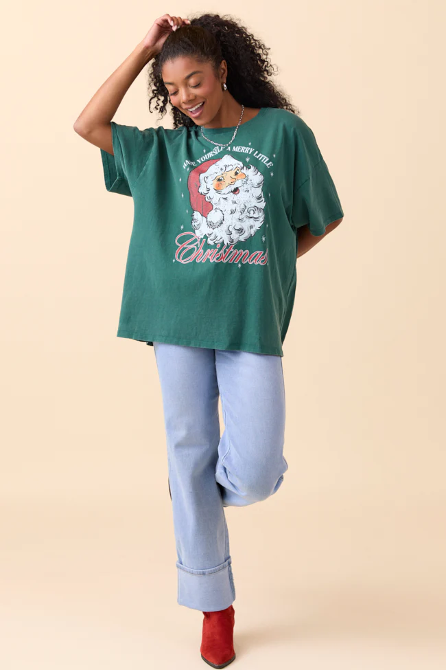 Santa Dark Green Oversized Graphic Tee - Terpint
