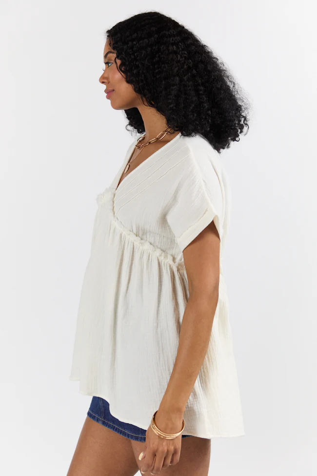 If I Knew Ivory Gauze Button Detail Short Sleeve Top FINAL SALE - Terpint