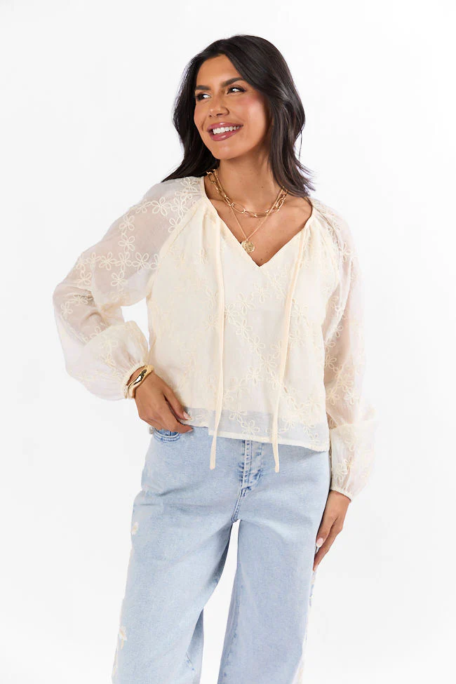 Face The Music Cream Embroidered Blouse FINAL SALE - Terpint
