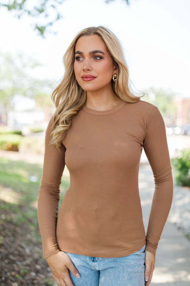 Make Your Choice Brown Ribbed Long Sleeve Tee FINAL SALE - Terpint