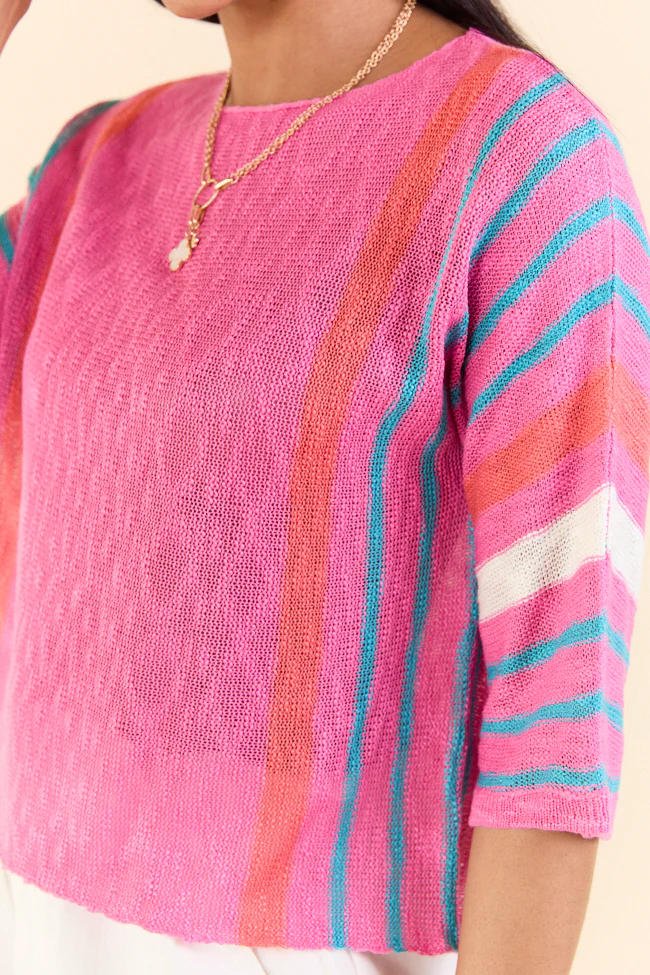 Swept Away Pink Striped Sleeve Sweater - Terpint
