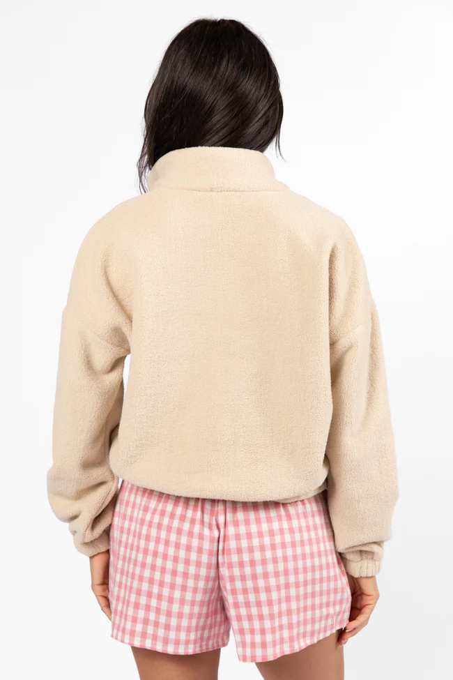 After Hours Mon Cheri Beige Embroidered Fleece Pullover FINAL SALE - Terpint