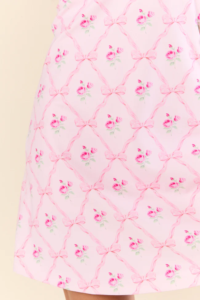 Active Vibe Pink Roses and Bows V-Neck Active Dress With Pull Down Shorts - Terpint