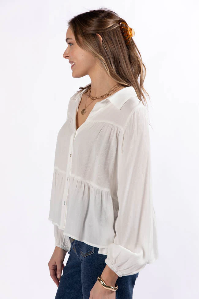 Something Good Ivory Tiered Relaxed Button Down Blouse FINAL SALE - Terpint