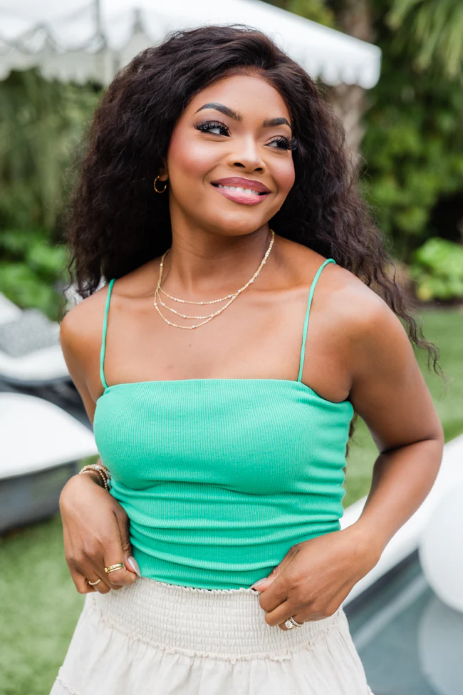Behind The Times Green Ribbed Square Neck Brami Tank FINAL SALE - Terpint