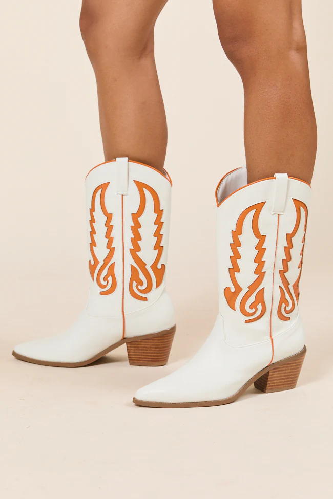 Patti Orange and White Western Boots - Terpint