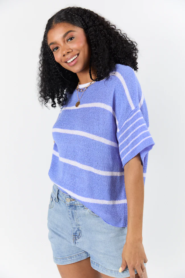 Wear It Well Blue And Ivory Striped Sweater T-Shirt FINAL SALE - Terpint