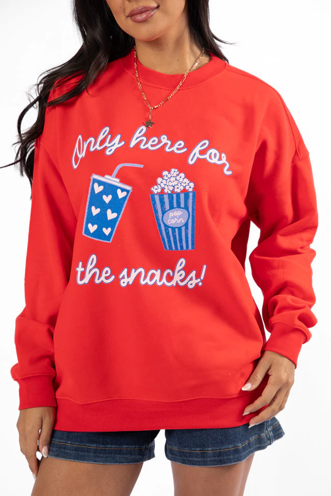 Only Here For The Snacks Red Graphic Sweatshirt - Terpint