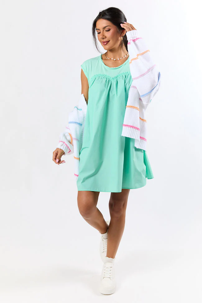 All The Buzz Mint Knit and Woven Mix Dress FINAL SALE - Terpint