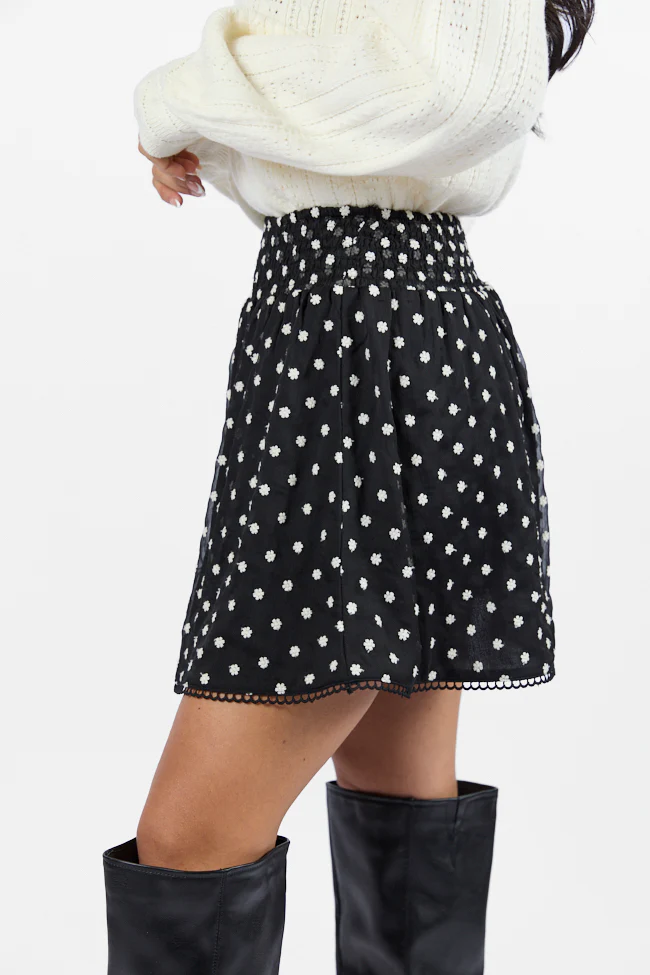 Through The Garden Black Floral Eyelet Trim Mini Skort FINAL SALE - Terpint