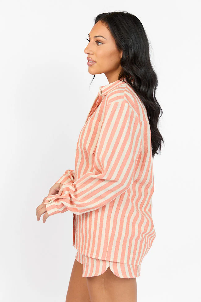 With The Tide Coral Striped Button Up Top FINAL SALE - Terpint