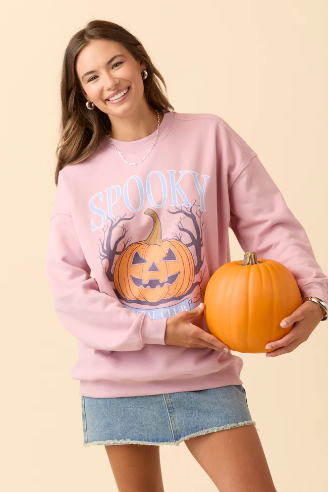 Spooky Social Club Mauve Graphic Sweatshirt DOORBUSTER - Terpint