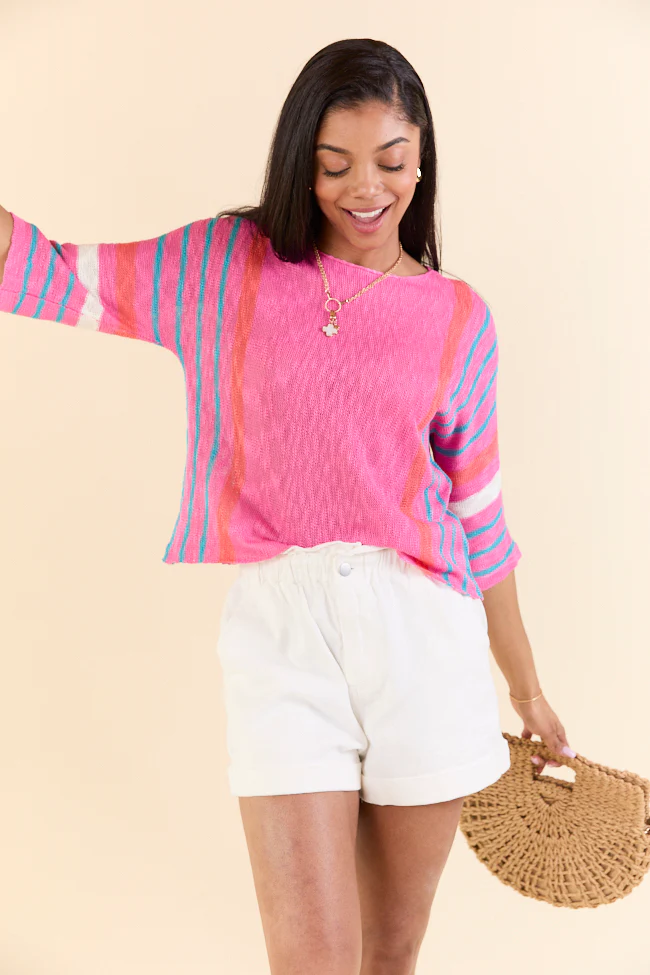 Swept Away Pink Striped Sleeve Sweater - Terpint