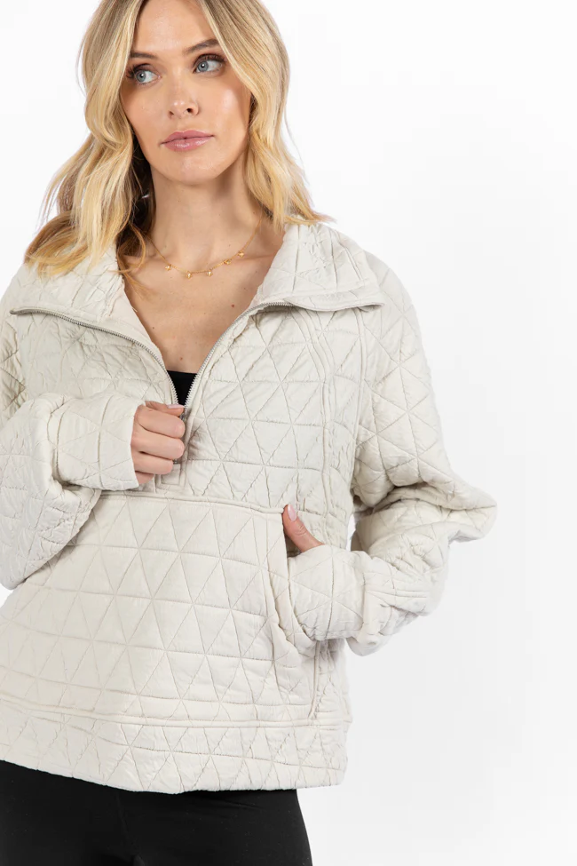 Love Is Everything Ivory Quilted Quarter Zip Pullover FINAL SALE - Terpint