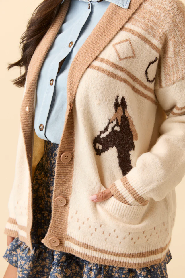 Karsyn Tan Horse Cardigan Just Classically Cassidy X Pink Lily - Terpint