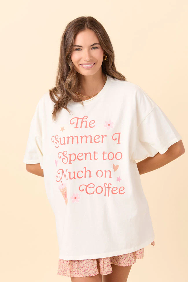 The Summer I Spent Too Much On Coffee Off White Oversized Graphic Tee - Terpint