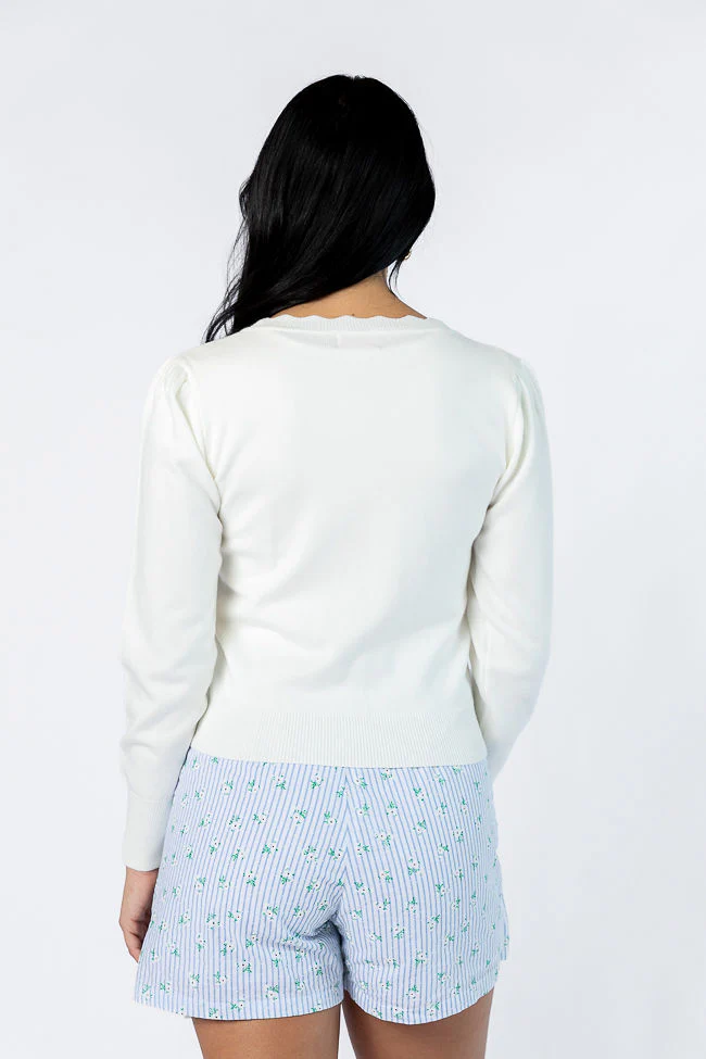 Perfect Clarity Ivory Scalloped Trim Cardigan - Terpint