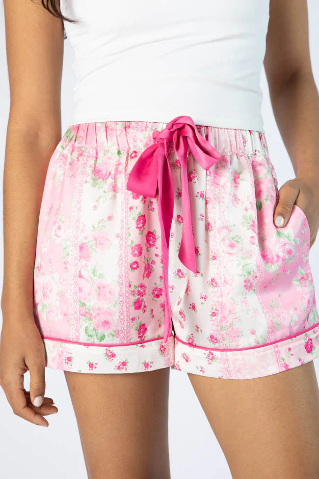 Don't Wake Me Up Pink Multi Floral Satin Pajama Shorts SALE - Terpint