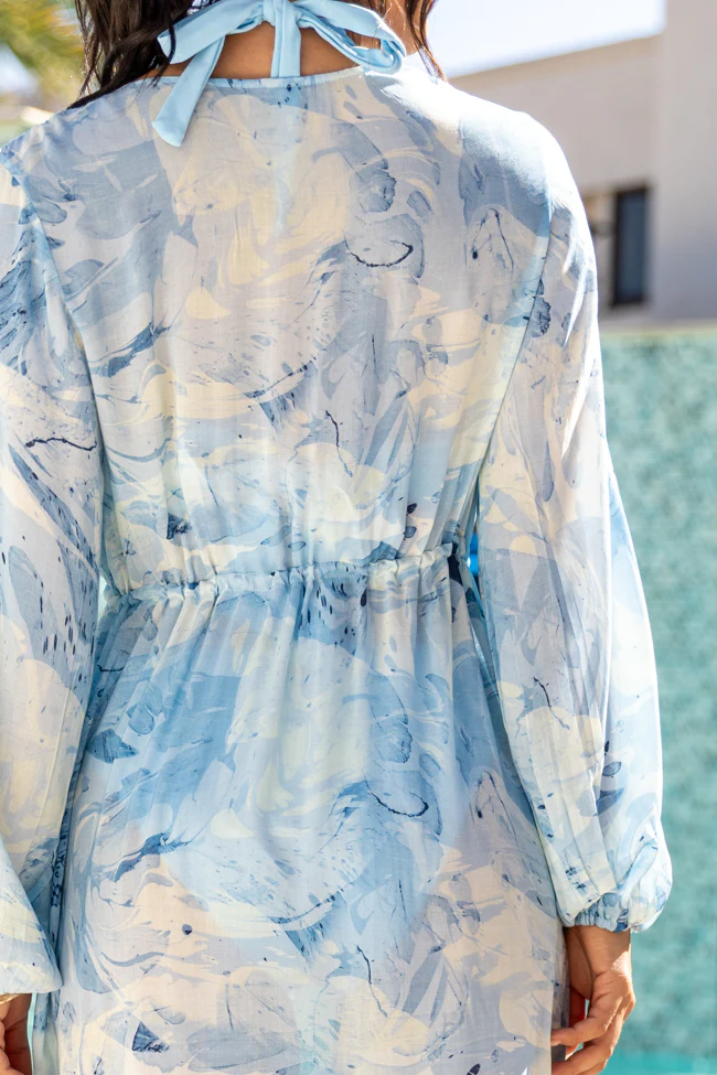 Shine On Blue Printed Long Sleeve Swim Cover-up FINAL SALE - Terpint