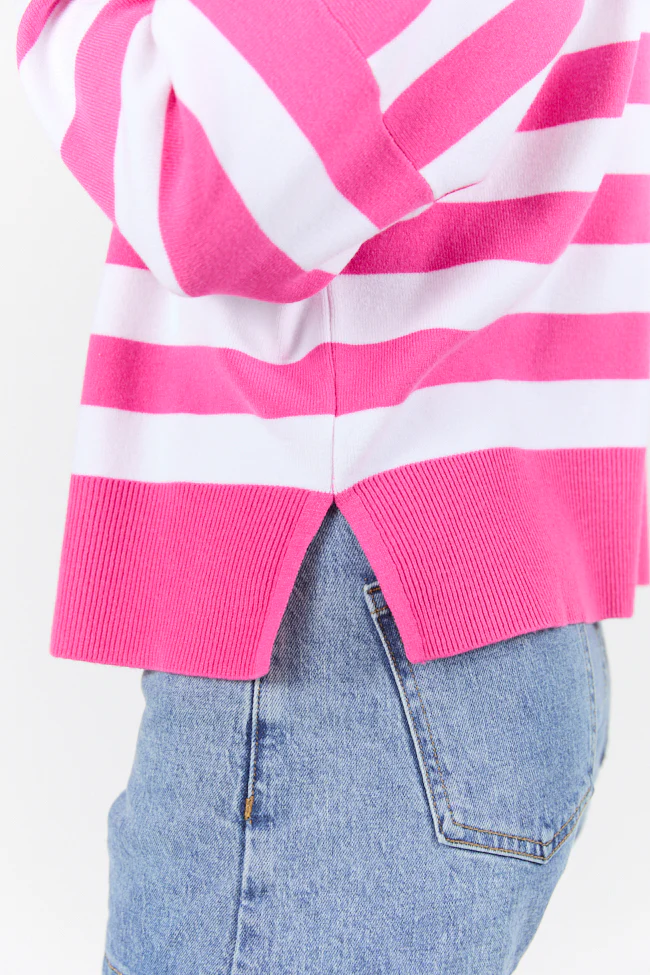 Pulling Heartstrings Hip Length Pink Stripe Quarter Zip Pullover FINAL SALE - Terpint