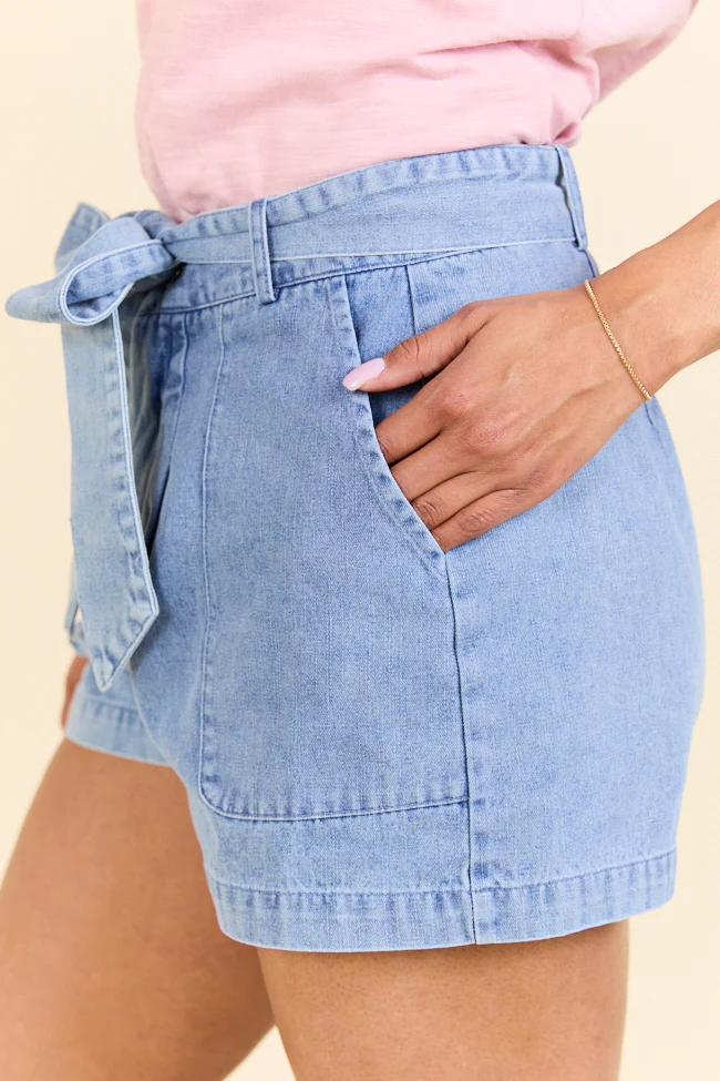Wherever You Are Light Wash Belted Denim Shorts SALE - Terpint