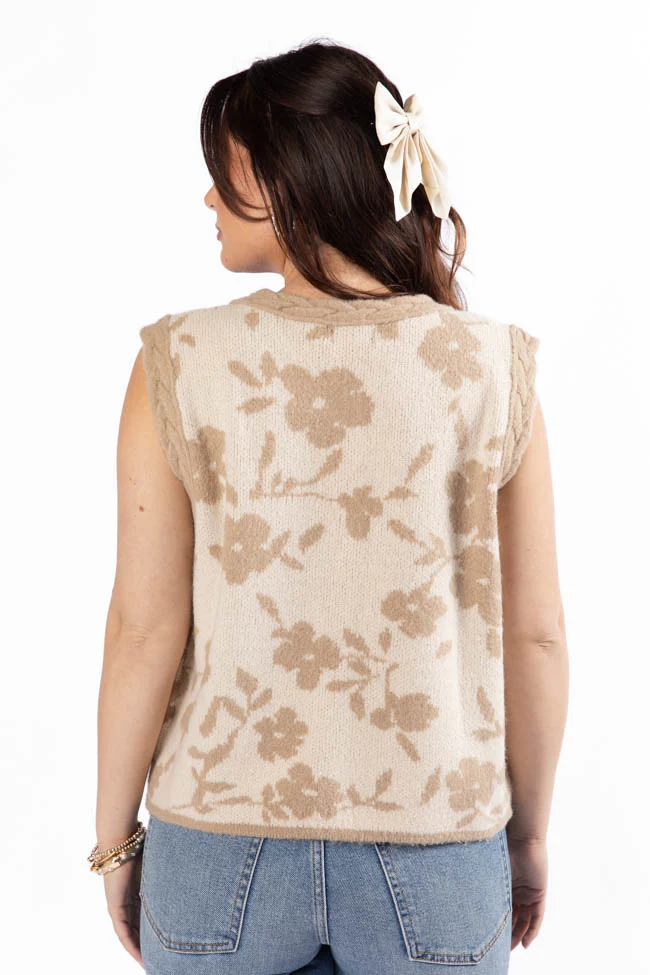 Truly Yours Natural and Taupe Floral Print Sweater Vest FINAL SALE - Terpint