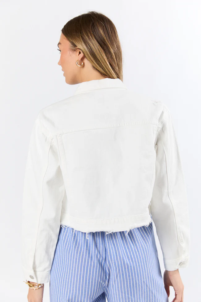 Run Around Town Ivory Deconstructed Denim Jacket DOORBUSTER - Terpint