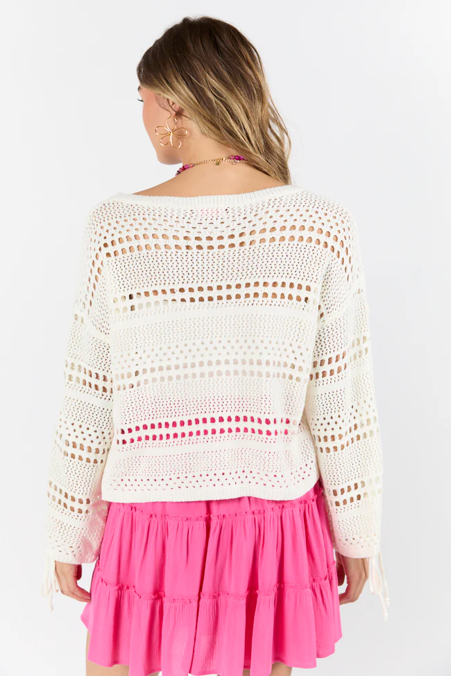Easy Going Cream Open Knit Boat Neck Sweater FINAL SALE - Terpint