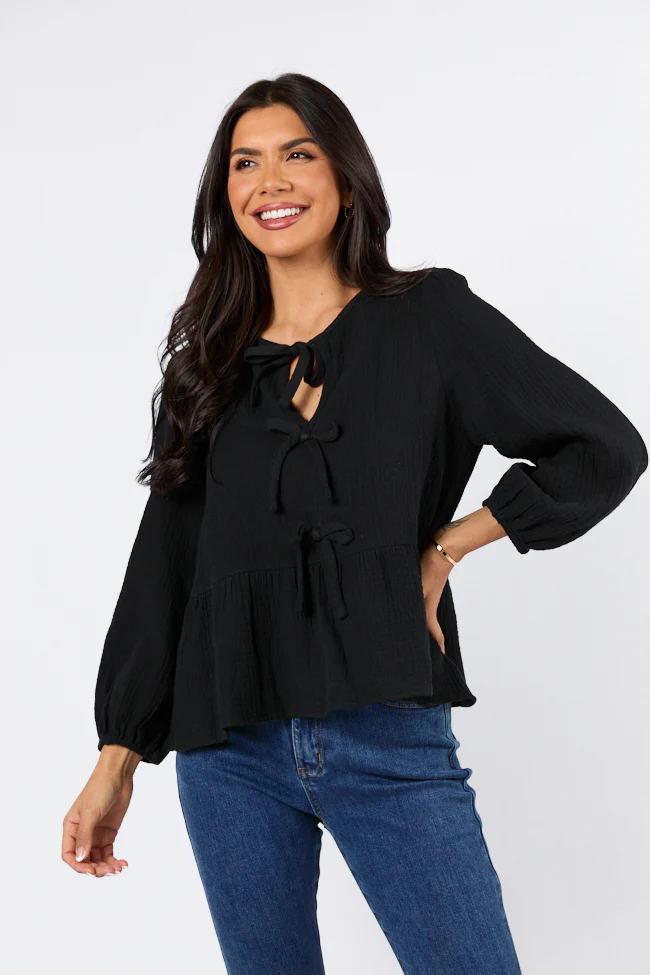 Close To Me Black Bow Detail Blouse FINAL SALE - Terpint